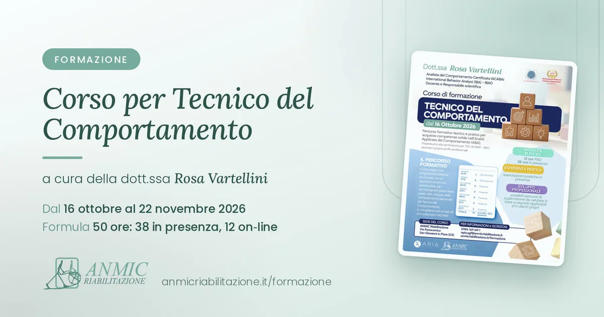 Locandina del Corso per Tecnico del Comportamento della dott.ssa Rosa Vartellini, dal 16 ottobre al 22 novembre 2026, 50 ore di cui 38 in presenza e 12 on-line